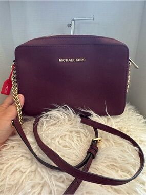 MICHAEL KORS Burgundy Saffiano Leather Crossbody Bag
